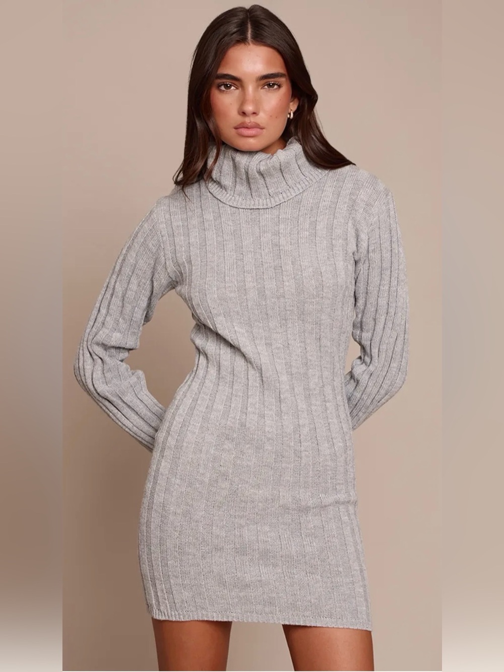 PrettyLittleThing Grey rolled neck Ribbed Turtleneck Sweater jumper Dress